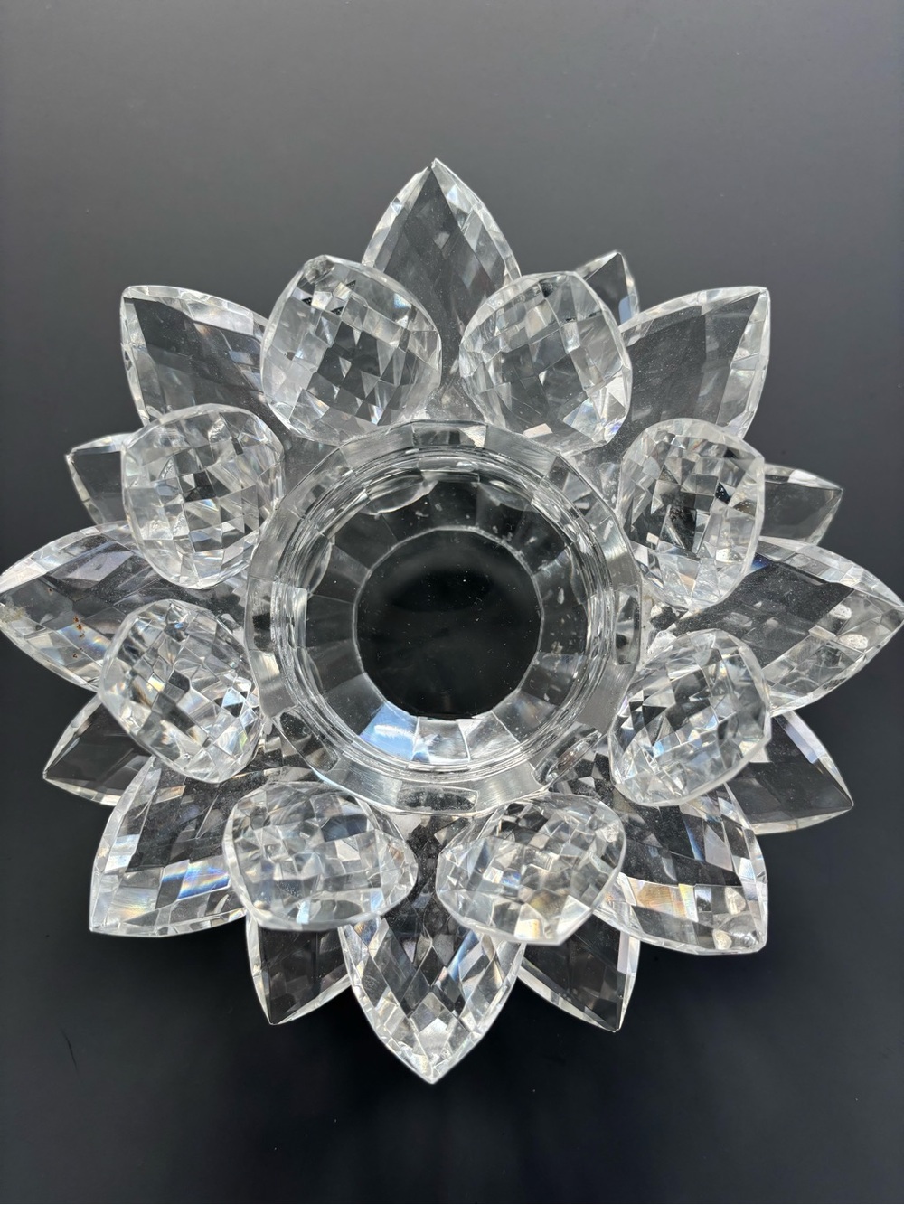 Large 9" Godinger Shannon Crystal Lotus Candle Holder